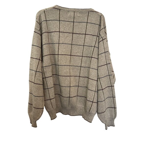David Taylor XL Mens Windowpane Sweater Beige Pattern Golf Themed Embroidered Pu - Picture 2 of 6